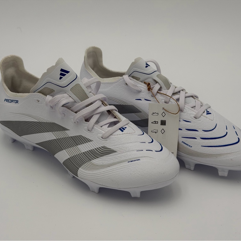 Adidas Predator White and Gray‎ Cleats with Blue Details
